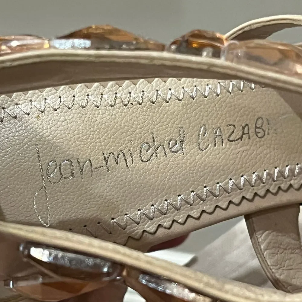 Jean-Michel Cazabat Crystal Embellished Platform Leather High Heels‎ Nude Sz 7.5